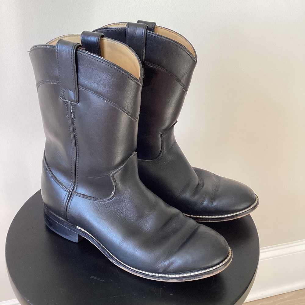Justin youth 4 1/2D Black roper western cowboy boots vintage